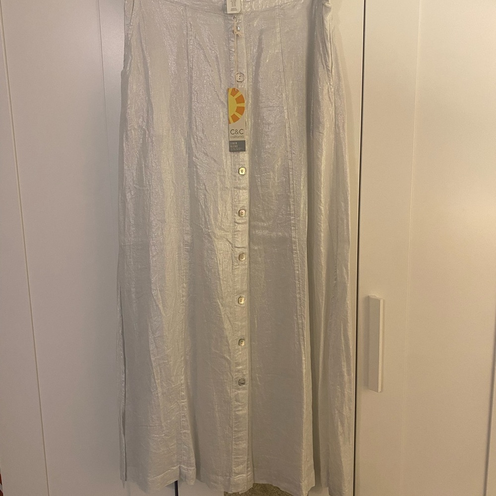 C&C California Shimmering Silver Maxi Skirt